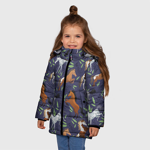 Зимняя куртка для девочки Лошадки узор / 3D-Черный – фото 3