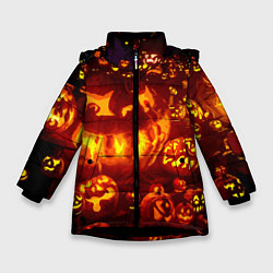 Куртка зимняя для девочки Тыквы на Хэллоуин, цвет: 3D-черный