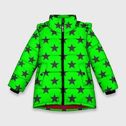 Куртка зимняя для девочки Звездный фон зеленый, цвет: 3D-красный