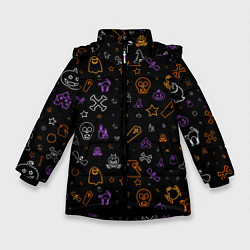 Куртка зимняя для девочки ХЕЛЛОУИН ПАТТЕРН НЕОН HALLOWEEN NEON, цвет: 3D-черный