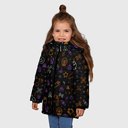 Куртка зимняя для девочки ХЕЛЛОУИН ПАТТЕРН НЕОН HALLOWEEN NEON, цвет: 3D-черный — фото 2