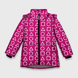 Куртка зимняя для девочки Игра в кальмара: Фигуры, цвет: 3D-светло-серый