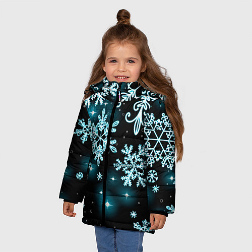 Зимняя куртка для девочки Космические снежинки / 3D-Черный – фото 3