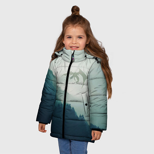 Зимняя куртка для девочки ДРАКОНЫ НАД ЛЕСОМ DRAGON / 3D-Черный – фото 3