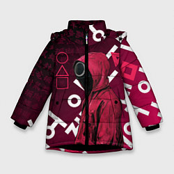 Куртка зимняя для девочки ИГРА В КАЛЬМА, УЗОР ИЕРОГЛИФЫ, цвет: 3D-черный