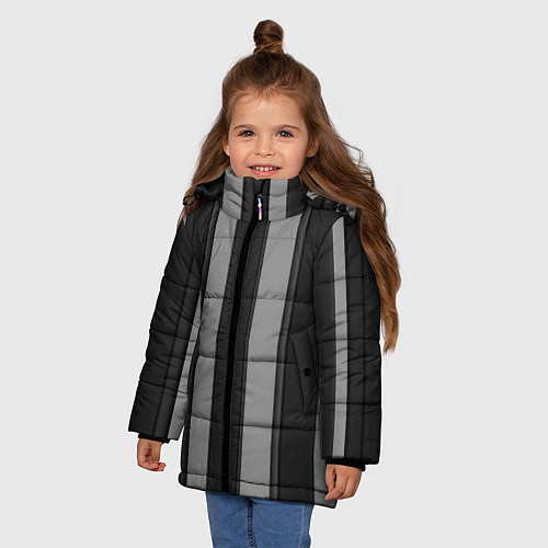Зимняя куртка для девочки Ретро полосы / 3D-Черный – фото 3
