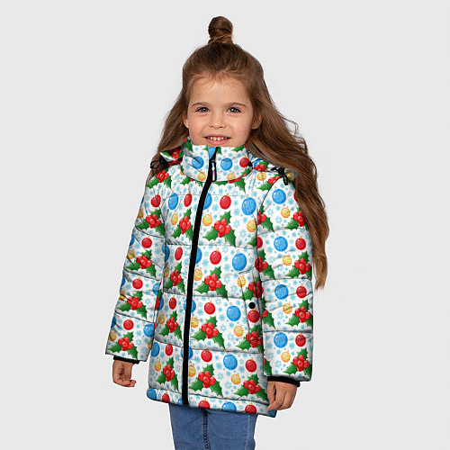 Зимняя куртка для девочки Новогодняя Символика украшения / 3D-Черный – фото 3
