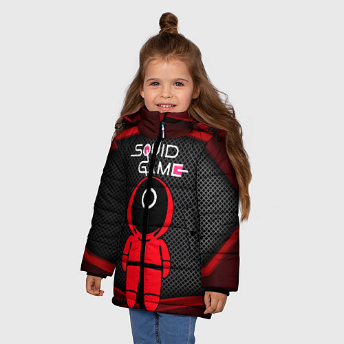 Зимняя куртка для девочки Игра в кальмара - 3D плиты / 3D-Черный – фото 3