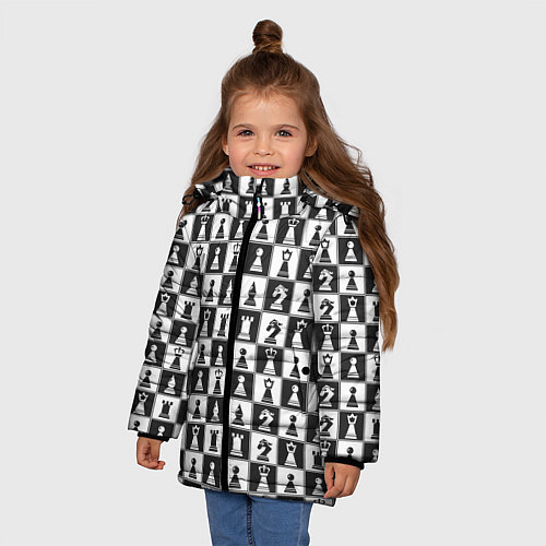 Зимняя куртка для девочки Шахматы Шахматные Фигуры / 3D-Черный – фото 3