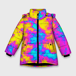 Куртка зимняя для девочки Яркая абстракция космических красок, цвет: 3D-черный