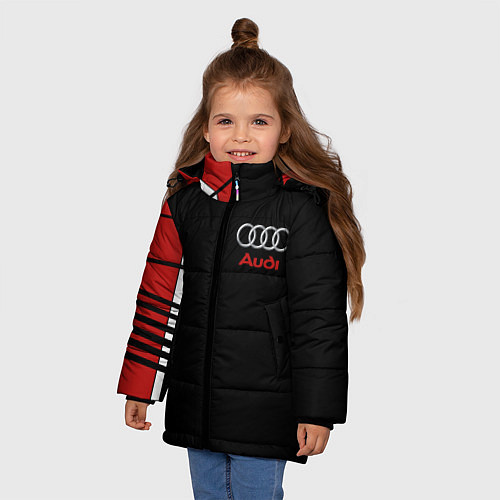 Зимняя куртка для девочки АУДИ ЛОГО AUDI GEOMETRY RED STRIPES LINE / 3D-Черный – фото 3