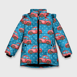 Куртка зимняя для девочки Машинки детский рисунок, цвет: 3D-черный