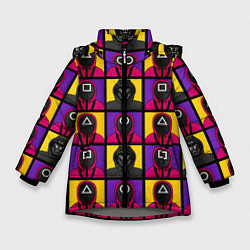 Куртка зимняя для девочки ИГРА В КАЛЬМАРА ОХРАНА ВЕДУЩИЙ, цвет: 3D-светло-серый