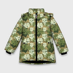 Куртка зимняя для девочки Силуэты Черепов камуфляж, цвет: 3D-черный