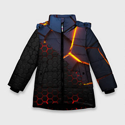Куртка зимняя для девочки 3D РАЗЛОМ И СТАЛЬНАЯ БРОНЯ ПОПУЛЯРНЫЕ ТЕКСТУРЫ, цвет: 3D-черный