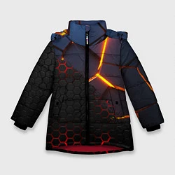 Куртка зимняя для девочки 3D РАЗЛОМ И СТАЛЬНАЯ БРОНЯ ПОПУЛЯРНЫЕ ТЕКСТУРЫ, цвет: 3D-красный