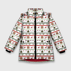 Зимняя куртка для девочки Узор новогодний Бело-красно-зеленый