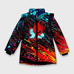 Куртка зимняя для девочки Cyberpunk 2077 Цветные брызги, цвет: 3D-черный