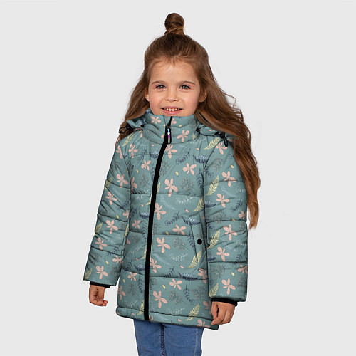 Зимняя куртка для девочки Цветочный принт Декоративный винтажный узор с цвет / 3D-Черный – фото 3
