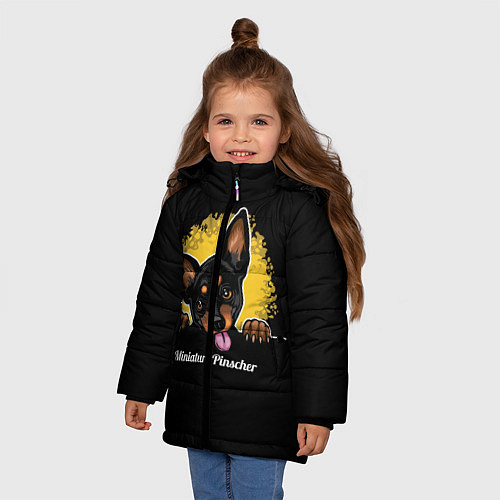 Зимняя куртка для девочки Пинчер Miniature Pinscher / 3D-Черный – фото 3