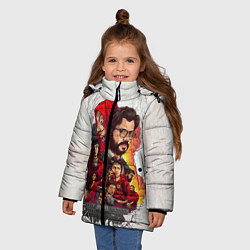 Куртка зимняя для девочки Бумажный дом на бумажном фоне герои и злодеи, цвет: 3D-светло-серый — фото 2