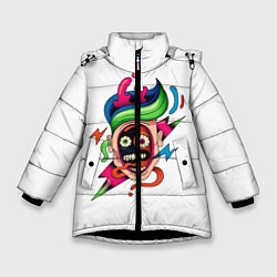 Куртка зимняя для девочки Комичное Лицо - Абстрактные Фигуры Модерн, цвет: 3D-черный