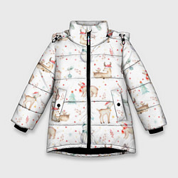 Зимняя куртка для девочки Паттерн с оленями и медведями