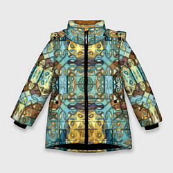 Зимняя куртка для девочки Коллекция Фрактальная мозаика Желто-голубой