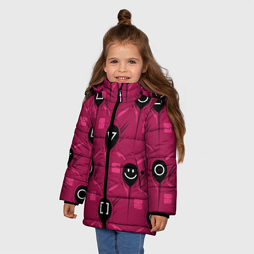 Зимняя куртка для девочки СОТРУДНИКИ ИГРЫ В КАЛЬМАРА Squid Game / 3D-Черный – фото 3