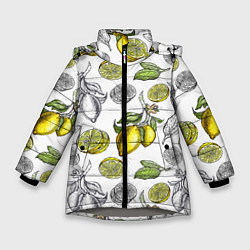 Куртка зимняя для девочки Лимонный паттерн, цвет: 3D-светло-серый