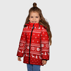 Куртка зимняя для девочки Красный узор с оленями, цвет: 3D-черный — фото 2