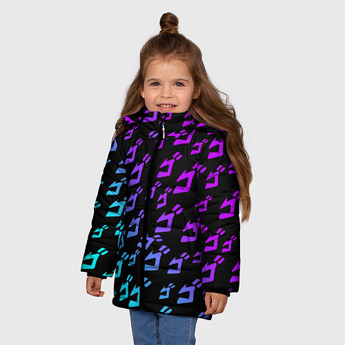 Зимняя куртка для девочки JOJOS BIZARRE ADVENTURE NEON PATTERN НЕОН УЗОР / 3D-Черный – фото 3