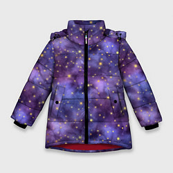 Куртка зимняя для девочки Акварельная ночь, цвет: 3D-красный