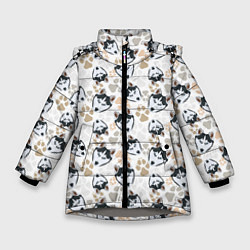 Куртка зимняя для девочки Собака Сибирский Хаски, цвет: 3D-светло-серый