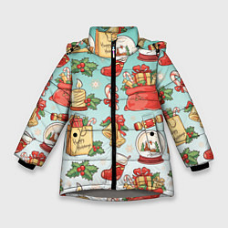 Куртка зимняя для девочки Рождественский узорный принт, цвет: 3D-светло-серый