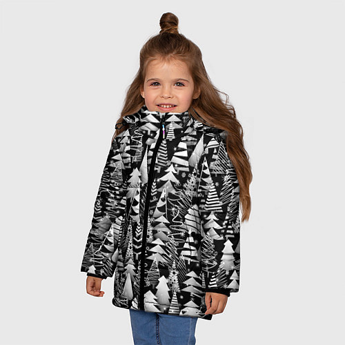 Зимняя куртка для девочки Лес абстрактных ёлок / 3D-Черный – фото 3
