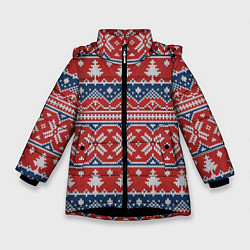 Куртка зимняя для девочки New Year Pattern, цвет: 3D-черный