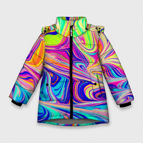 Зимняя куртка для девочки Аномально яркие цветные разводы / 3D-Светло-серый – фото 1