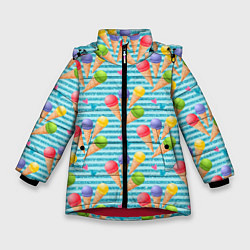 Куртка зимняя для девочки Разноцветное мороженое паттерн, цвет: 3D-красный