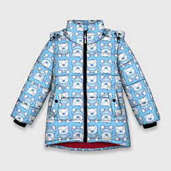 Зимняя куртка для девочки Новогодний медвежонок голубой