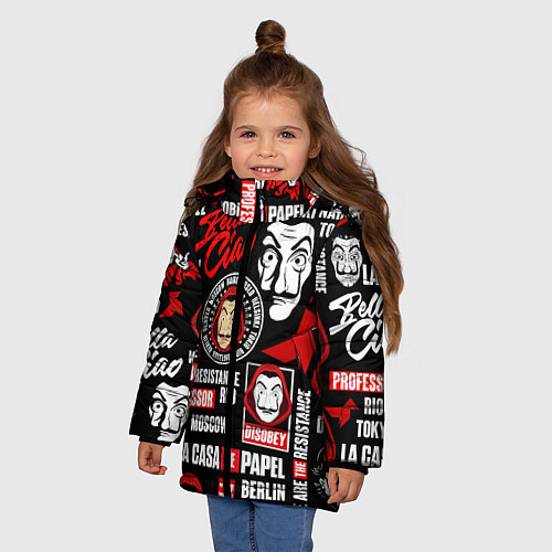 Зимняя куртка для девочки БУМАЖНЫЙ ДОМ ЛОГОБОМБИНГ LA CASA DE PAPEL / 3D-Черный – фото 3