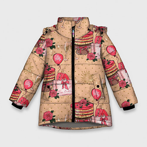 Зимняя куртка для девочки Праздничное настроение - сюрприз / 3D-Светло-серый – фото 1