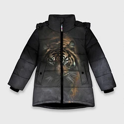 Куртка зимняя для девочки Тигр в тумане, цвет: 3D-черный