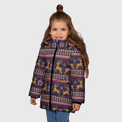 Куртка зимняя для девочки Новогодний свитер c оленями 2, цвет: 3D-красный — фото 2