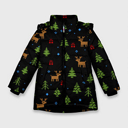 Зимняя куртка для девочки Новогодние олени и елки