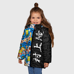 Куртка зимняя для девочки Такаси Мураками Иероглифами, цвет: 3D-красный — фото 2