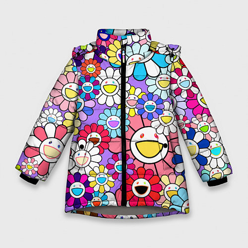 Зимняя куртка для девочки Цветы Takashi Murakami / 3D-Светло-серый – фото 1