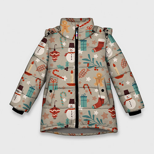 Зимняя куртка для девочки Новый Год 2О22 / 3D-Светло-серый – фото 1