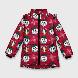 Куртка зимняя для девочки СНЕГOВИК В ЦИЛИНДРЕ, цвет: 3D-красный