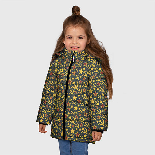 Зимняя куртка для девочки Серп и Молот - Коммунизм / 3D-Черный – фото 3